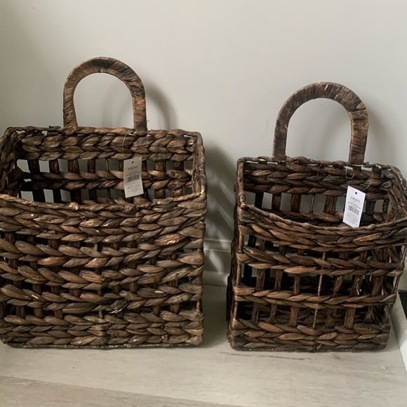 Mikasa set of 2 rattan woven straw hanging basket home decor storage organize - Picture 7 of 16